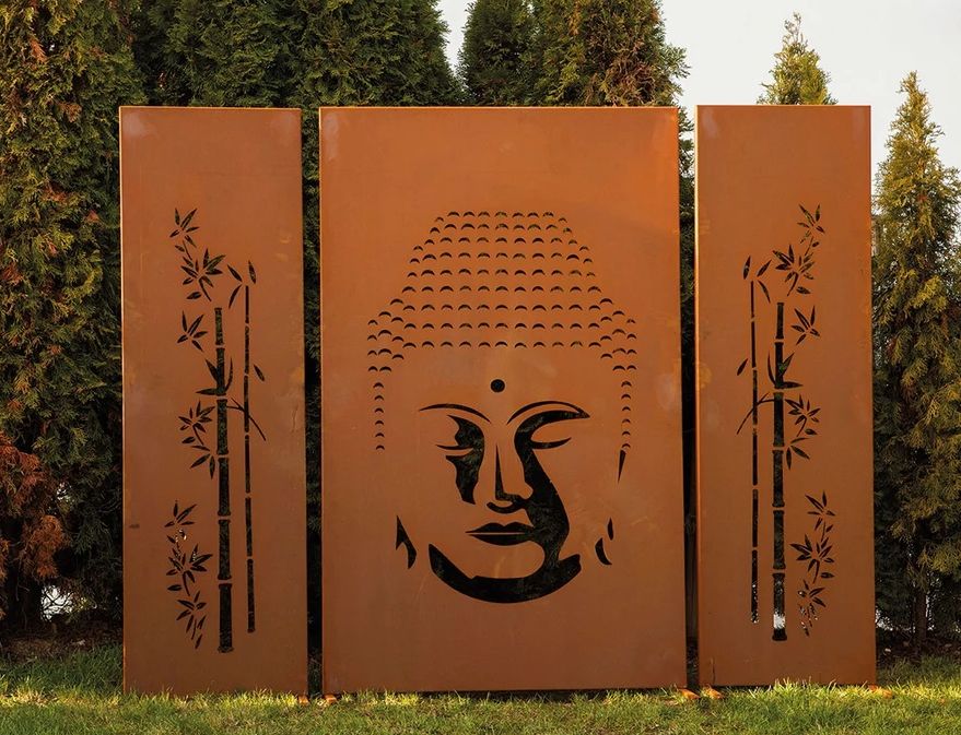 buddha-sichtschutz-garten-trennwand-corten-metall-rostig-fernstlich