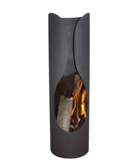 ALSAYA Terrassen-Kamin, schwarzer Stahl, 35 x 122 cm, runde Form 
